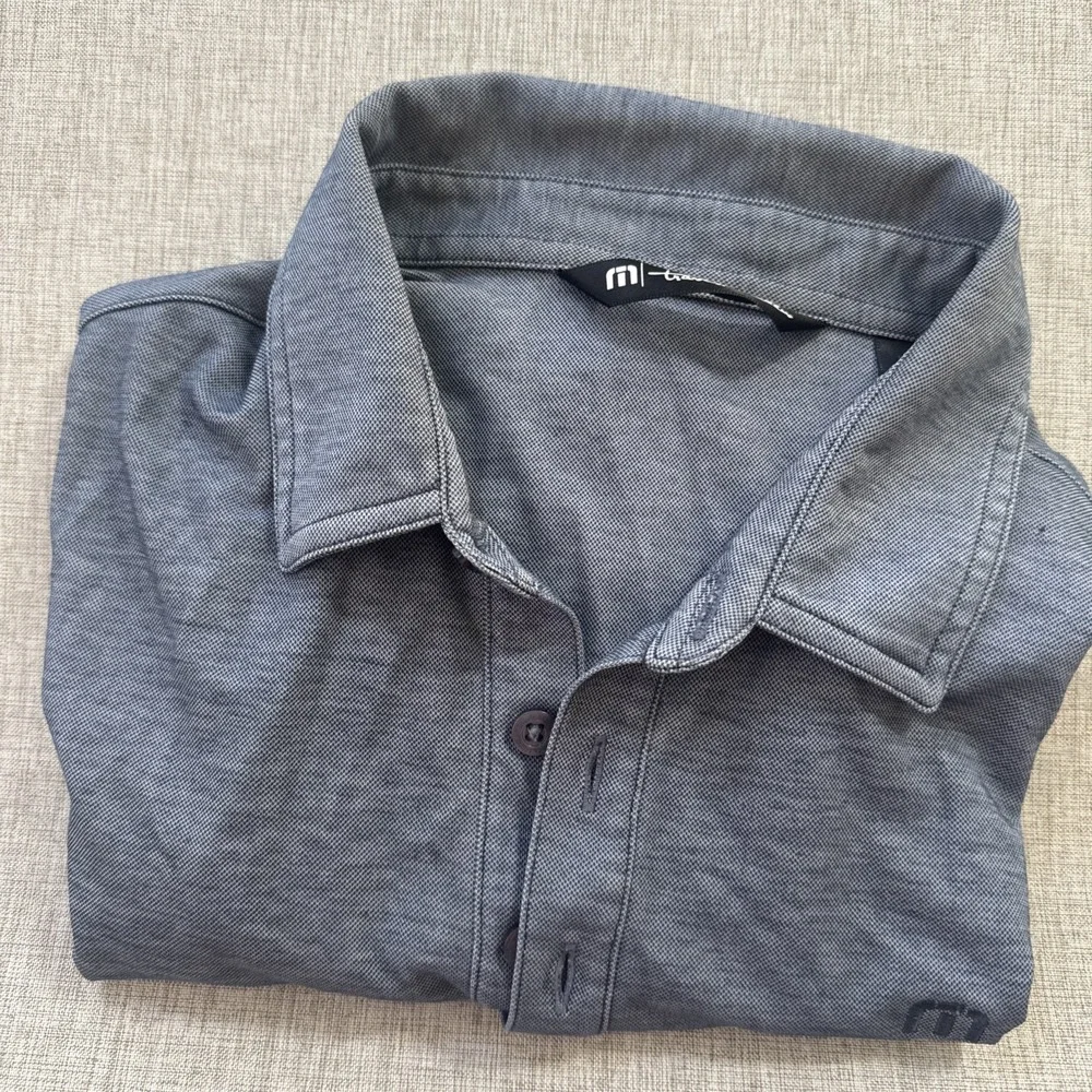 Travis‎ Mathew Polo Shirt Mens Medium Blue Pima Cotton Blend Golf Short Sleeve